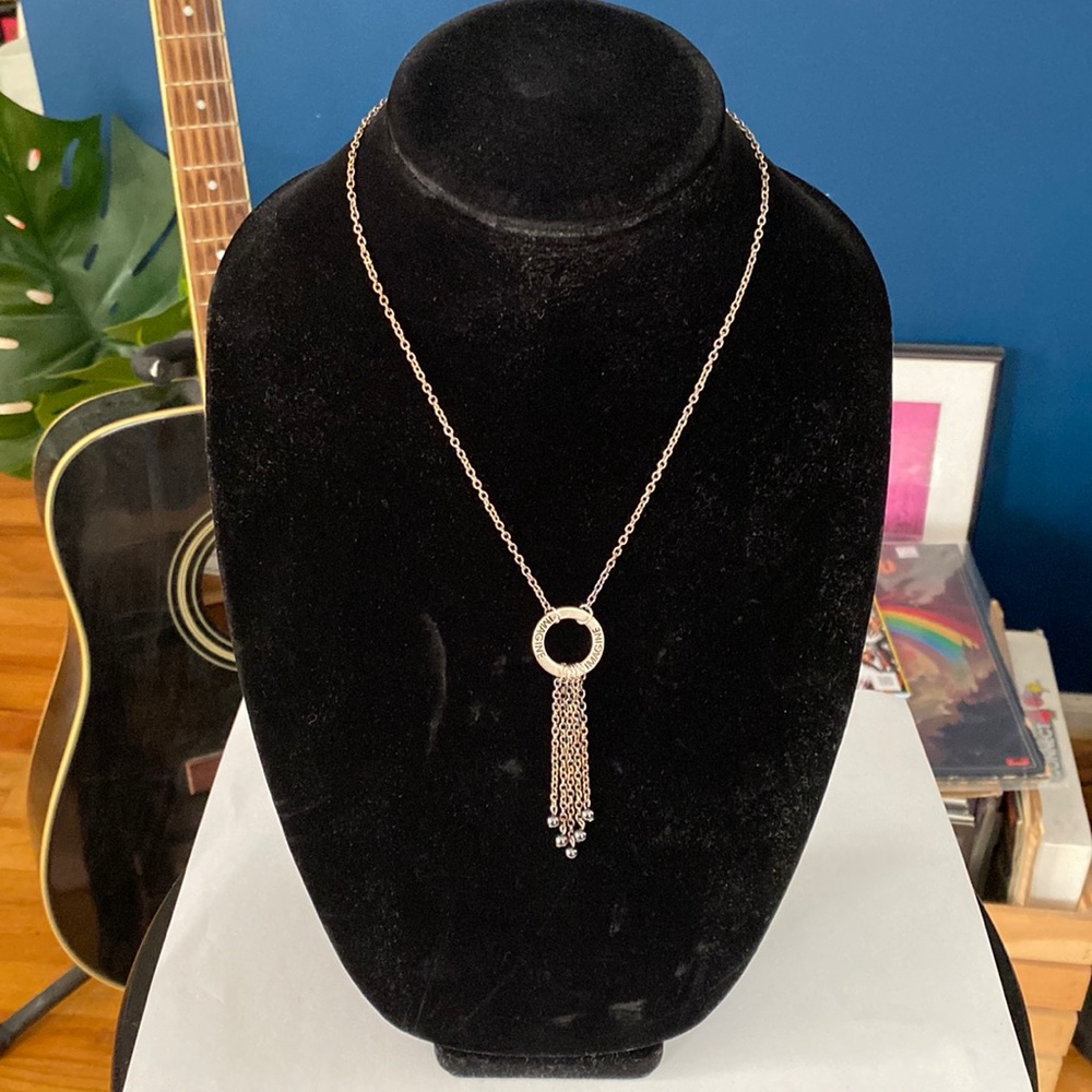 Sterling silver Imagine necklace circle charm with dangling beads